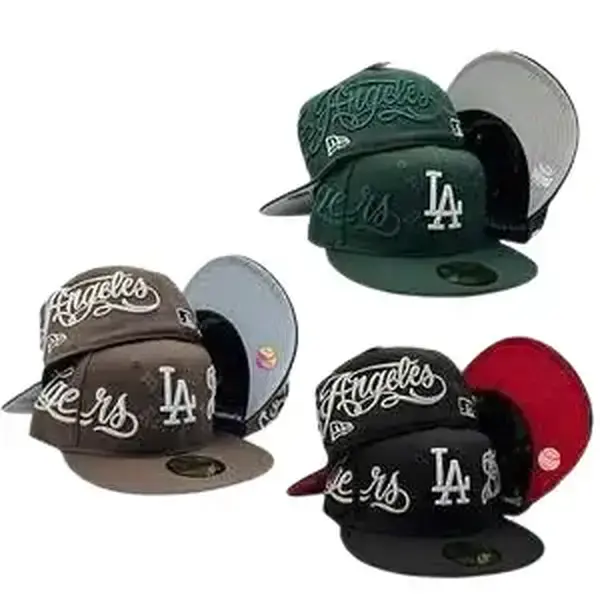 New Era LA Los Angeles Flat Brim Snapback Hat 3D Embroidered Baseball Cap for Men Women Streetwear Fashion