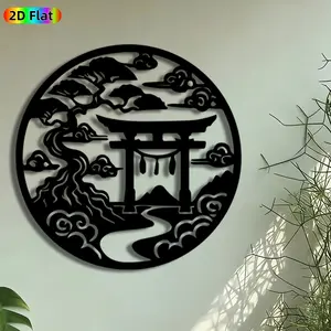 1pc Japanese Torii Gate Metal Wall Art, Pine Tree & Clouds Statue Mural, Intricate Craftsmanship, Perfect for Japanese New Year, Housewarming Decor, Perfect for Living Room Studio Garden Fence Decor, Ideal Gift for Japanese Aesthetic Enthusiasts.
