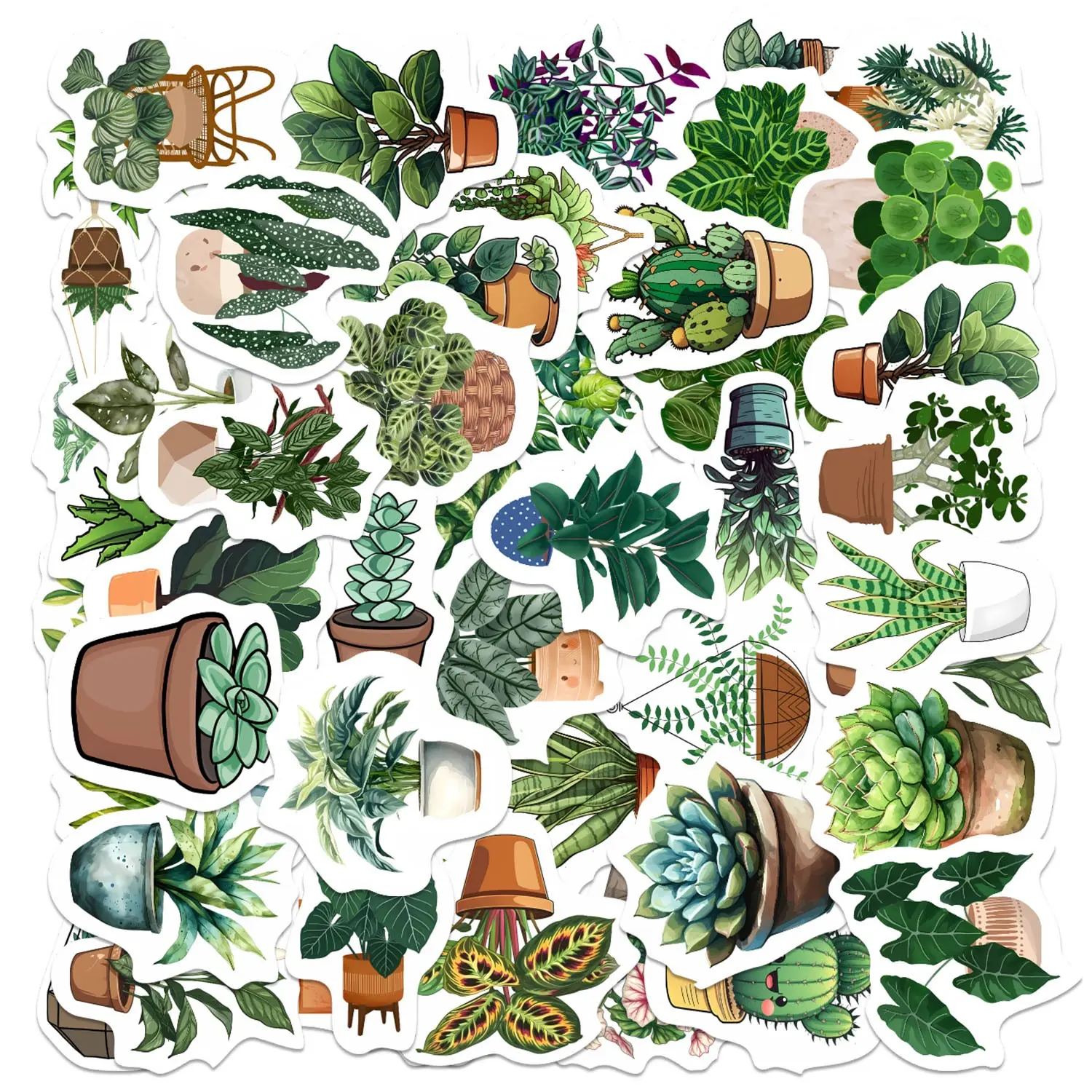 50pcs Watercolor Potted Plant Stickers Pack, Aesthetic Stickers, Waterproof Boho Greenery Decals for Laptop, Water Bottle, Journal & Scrapbook, Plant Lover Gift