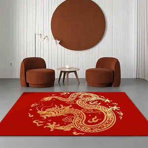 Chinese Dragon Pattern Rug, 1 Count Soft Non-slip Floor Mat, Decorative Carpet for Home Living Room Bedroom Hotel Salon