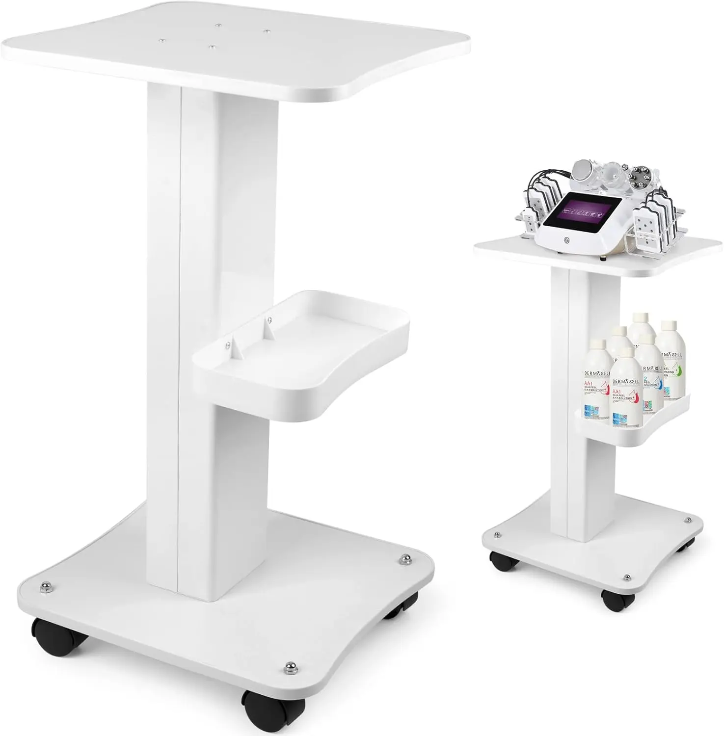 Mobile Beauty Machine Trolley Cart, Heavy Duty 220LBS Capacity Salon Rolling Stand with ABS Storage Tray & Silent Lockable Wheels, Multifunctional Spa Equipment Rolling Cart for Cavitation RF Lipo Machine, Esthetician, Massage Clinic, Home Office