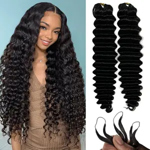 Deep Loose Wave Feather Human Hair Crochet Bundles Knotless Extensions Lightweight Curly Micro Twists Pre Separated Crochet Hair For Braiding