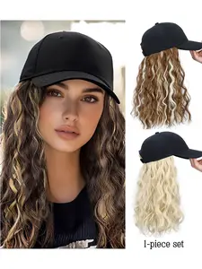 Baseball Cap Wig Long Natural Wave Hair Extension Hat, High-Temperature Synthetic Fiber Adjustable Cap Wig for Women Girls Heat Resistant Wigs