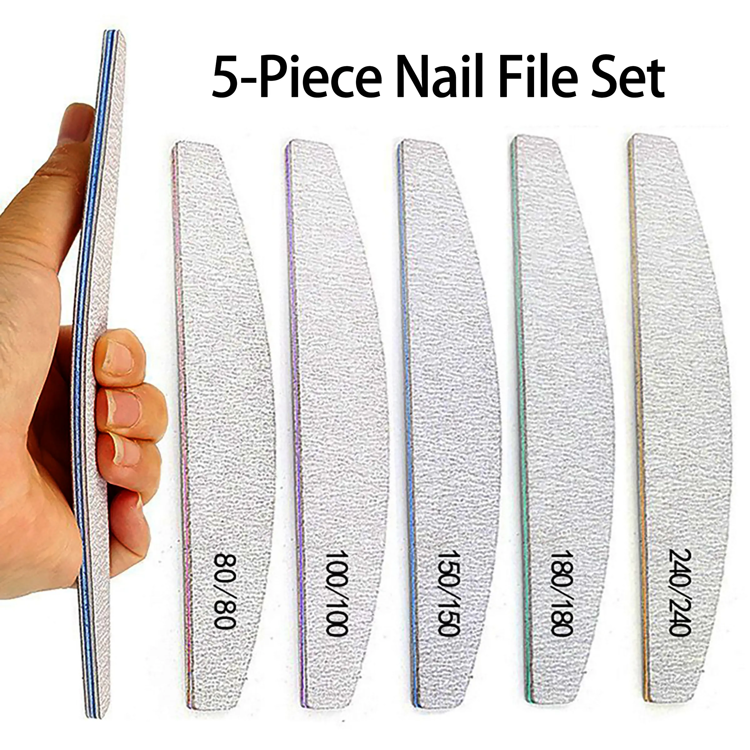 5-Piece Nail File Set, 80-240 Grit, Washable Dual-Sided, for Natural & Artificial Nails, Professional Manicure Tool, DIY Home Use, Nail Care, Nail Supplies, Nail File Kit