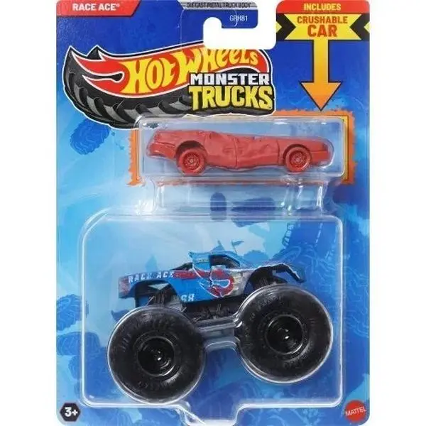 Mattel - Hot Wheels Monster Truck & Car - RACE ACE & CRUSHED SEDAN - SUDDEN STOP [JCG42]