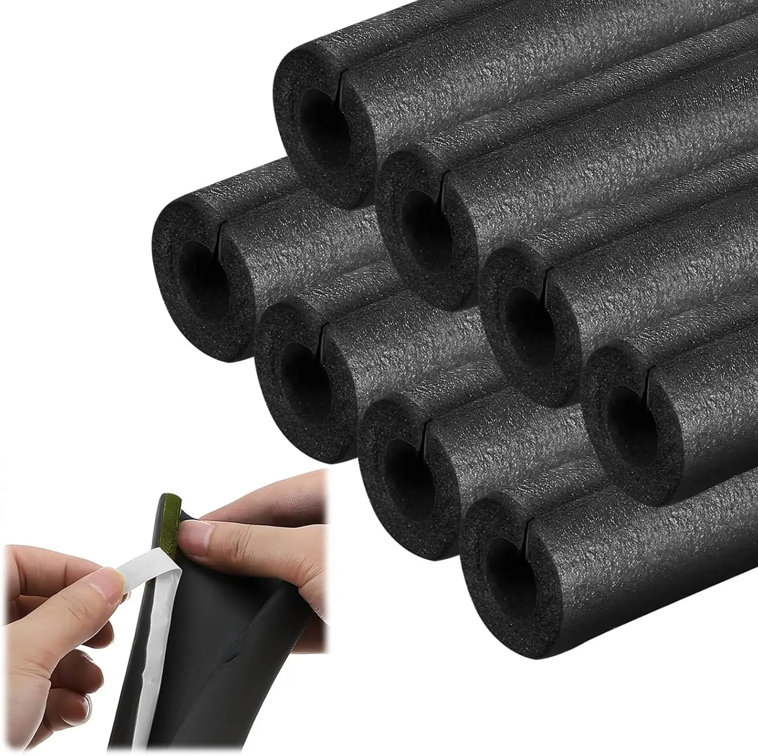 8 Pack Pipe Insulation Foam Tube, 3/4 inch Self Adhesive Pre Slit Foam Pipe Covers Polyethylene with Double Sided Tape for Spigot, Winter Outside Pipes, Water Heater Pipes Freeze Protection