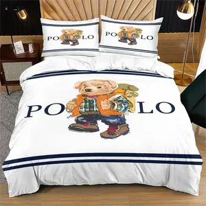 3pc Bear Pattern Printed Soft Bedding Set, Duvet Cover Set, Decorative Bedding Set, including 1 duvet cover and 2 pillowcases, suitable for single and double beds, multiple sizes available, perfect for bedrooms, dormitories