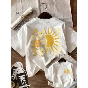Womens Cotton Short Sleeve Graphic Tee Yellow Sun And Floral Print Soft Breathable Summer Top Casual Everyday Outfit For Vacation Beach Weekend Streetwear