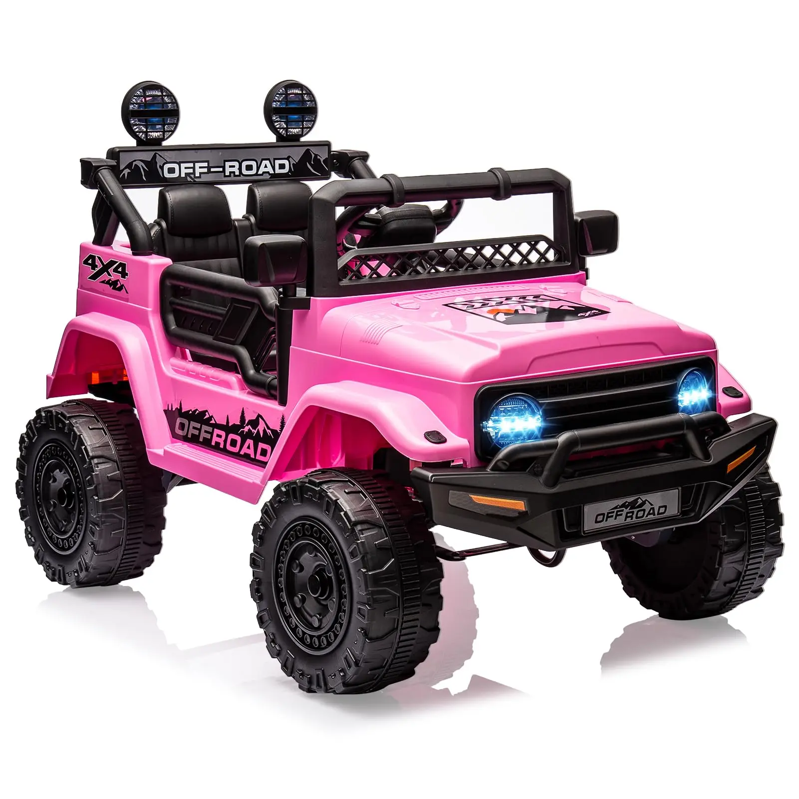 12v Kids Electric Ride-on Car, 2-Seater Off-Road Vehicle with Remote Control, Music, LED Lights, and Parental Remote for Children Ages 3-8