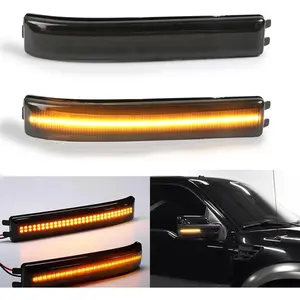 2x Smoked Lens Sequential Amber Full LED Side Mirror Marker Lights Compatible With 2009-2014 Ford F150, 2010-2014 SVT Raptor, Replace OEM Amber Bulb-Less Reflectors