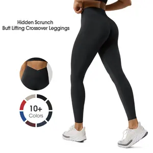 ODODOS Hidden Scrunch Butt Lifting Crossover Leggings for Women - 25" No Front Seam High Waist Booty Sculpting Yoga Pants