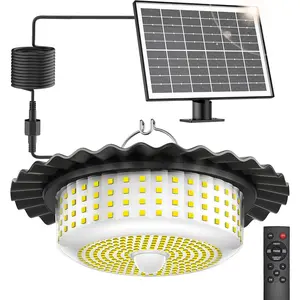 Outdoor Waterproof Solar Lights 396 LED Solar Shed Light Indoor Outdoor with Remote Control Timer 5 Modes Solar Powered Barn Lights for Chicken Coop Gazebo Garage Shop