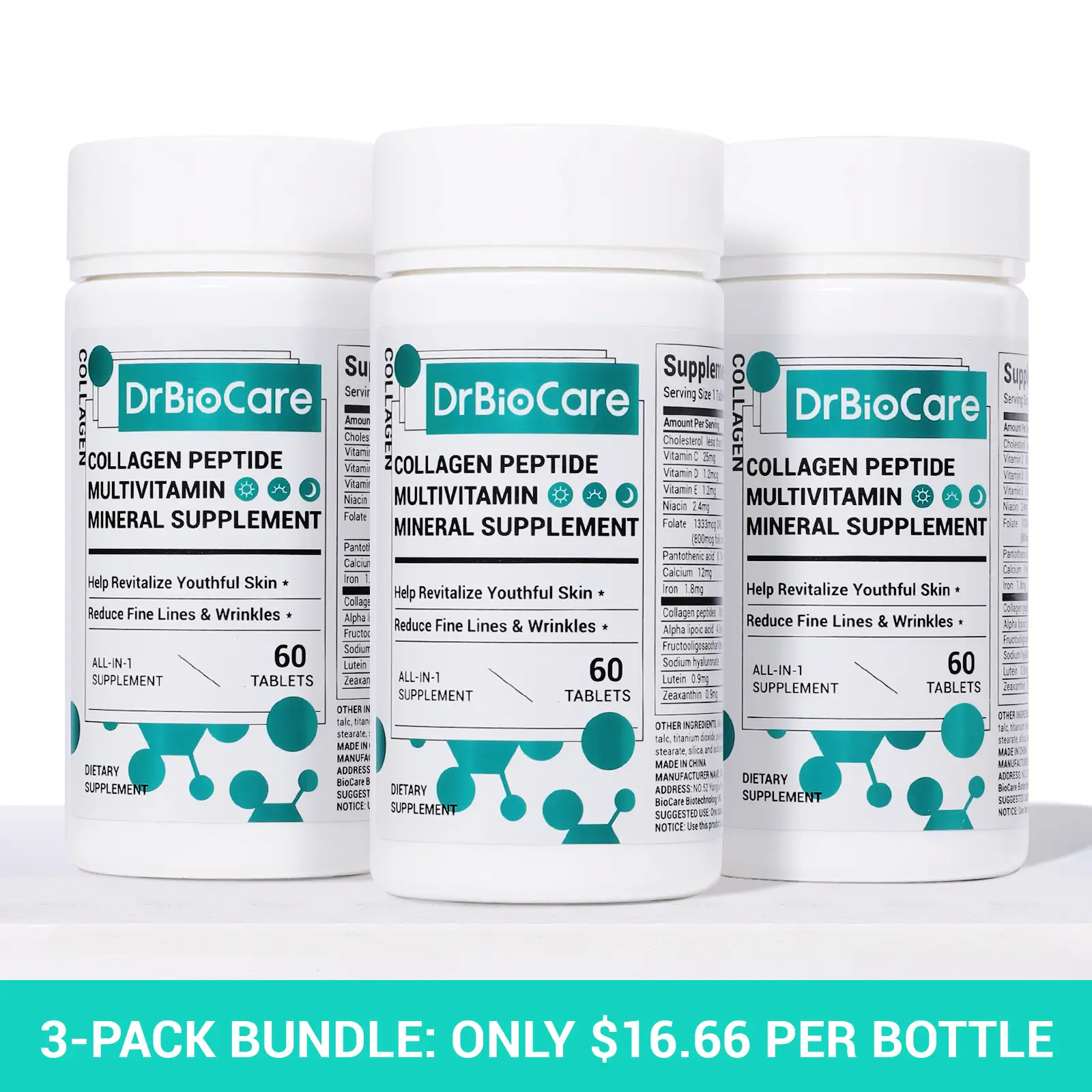 DrBioCare Collagen 3 bottle, Vitamin & Mineral, VB & Multivitamin, Contains Vd3,...