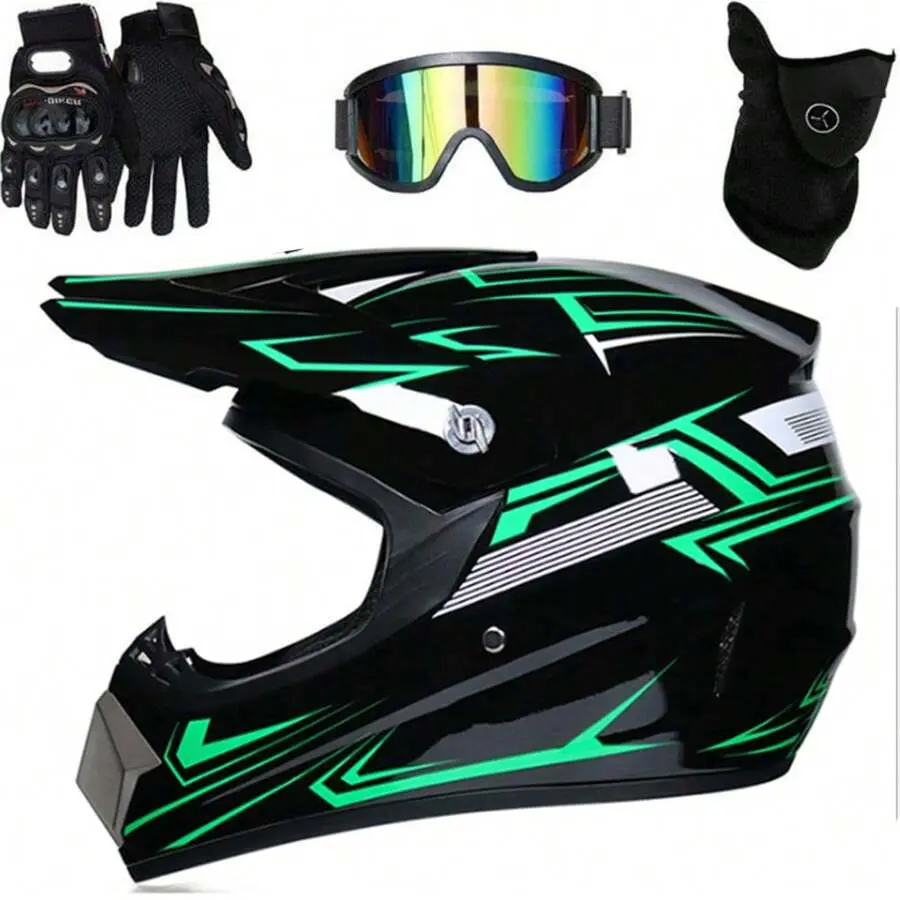 Riding Electric Motorcycle Helmet Off-Road Helmet Adult Downhill Full Helmet Safety Helmet With Goggles Mask Gloves Size M
