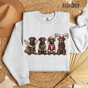 [Christmas Unisex Shirt] Chocolate Labrador Christmas Sweatshirt, Holiday Brown Lab Shirt, Labrador Retriever Christmas Sweater, Lab Mom Crewneck,Chocolate Lab Gifts, Gift for Friends and Women - TShirt, Sweatshirt, Hoodie For Women And Men