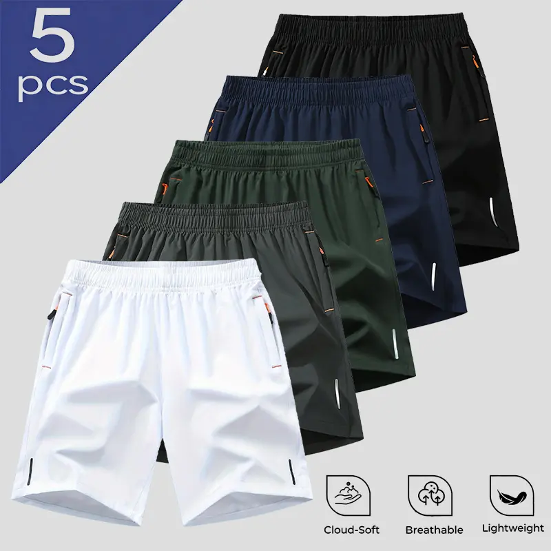 Men’s 5-Pack Quick-Dry Summer Sports Shorts - Stylish, Versatile Outdoor Casual Shorts for Football, Badminton; Quick-Dry Keeps You Fresh, Athletic Shorts