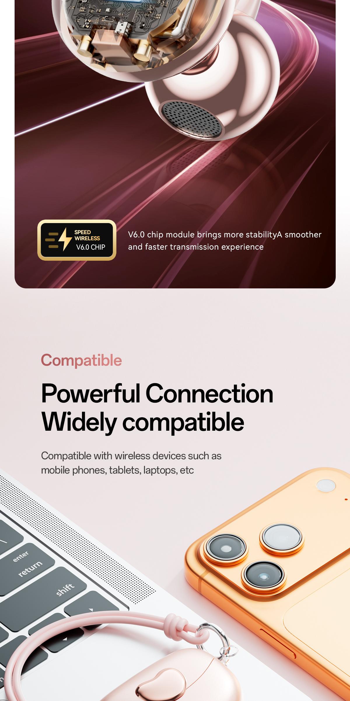 Chengruida M106 Cute Heart Shaped Bag Open Ear Clip-On Headphones, Panoramic Surround Sound Bluetooth Earbuds for All-Day Wear