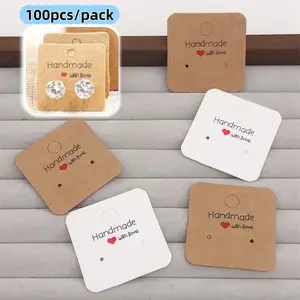 100pcs Handmade Earring Card Paper Set, DIY Jewelry Packaging Display Cards, 3x3cm Ear Studs & Hoop Ring Holder Supplies, Handicraft