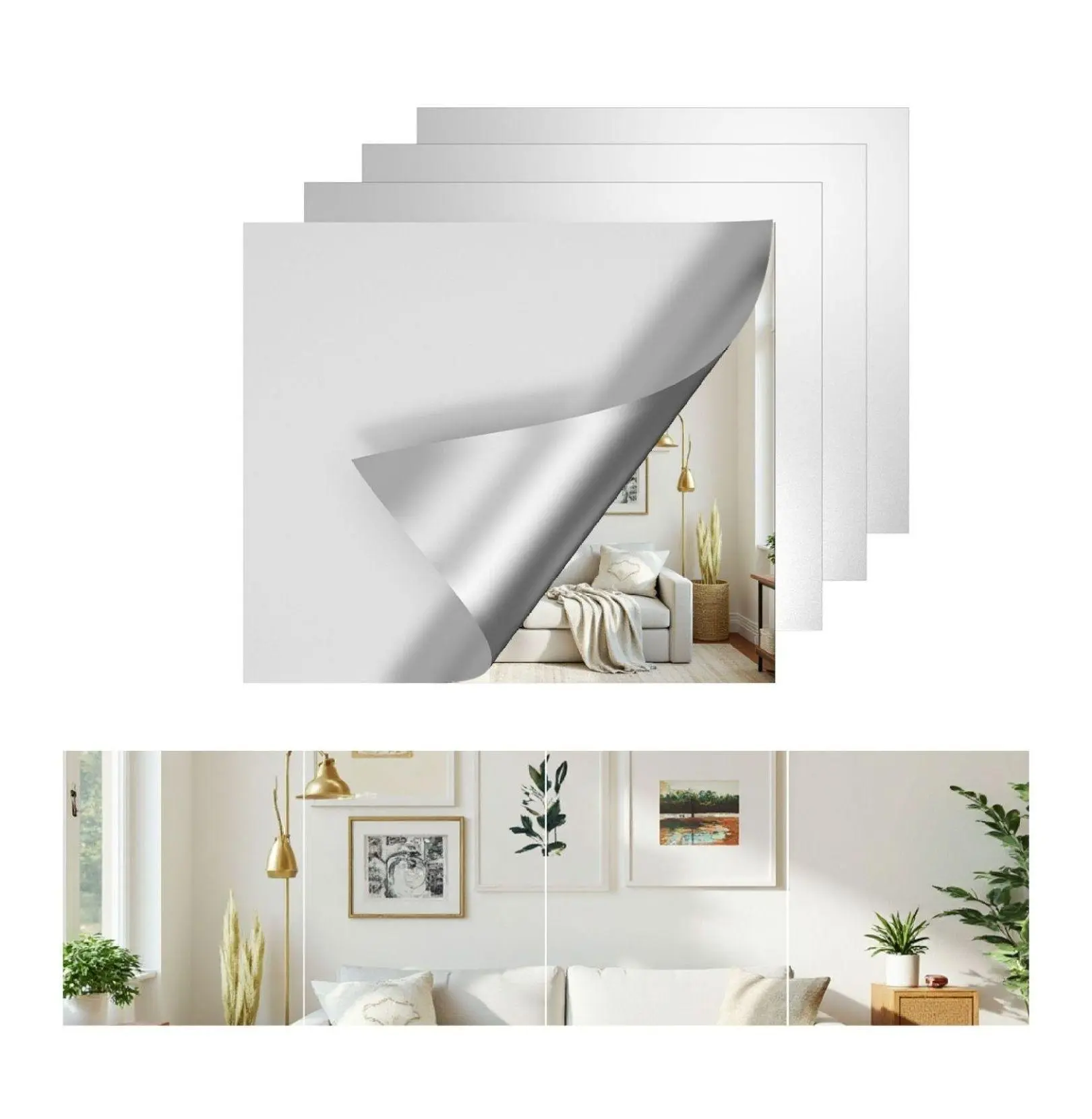 Frameless Glass Mirror Tiles 4 Piece Set, Full Length Wall Mounted Mirrors for Bedroom, Gym, Door - Modern Home Decor, Shatter-Resistant
