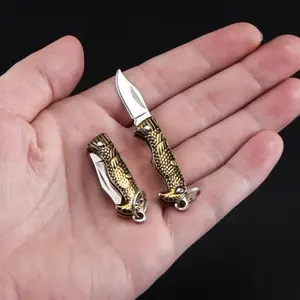 Mini Brass Folding Knife, Sharp Pocket Keychain Pendant, Outdoor Fishing Edc Tool, Portable Folding Tool, Compact Design, Ideal for Unboxing Packages, Folding Pocket Knives