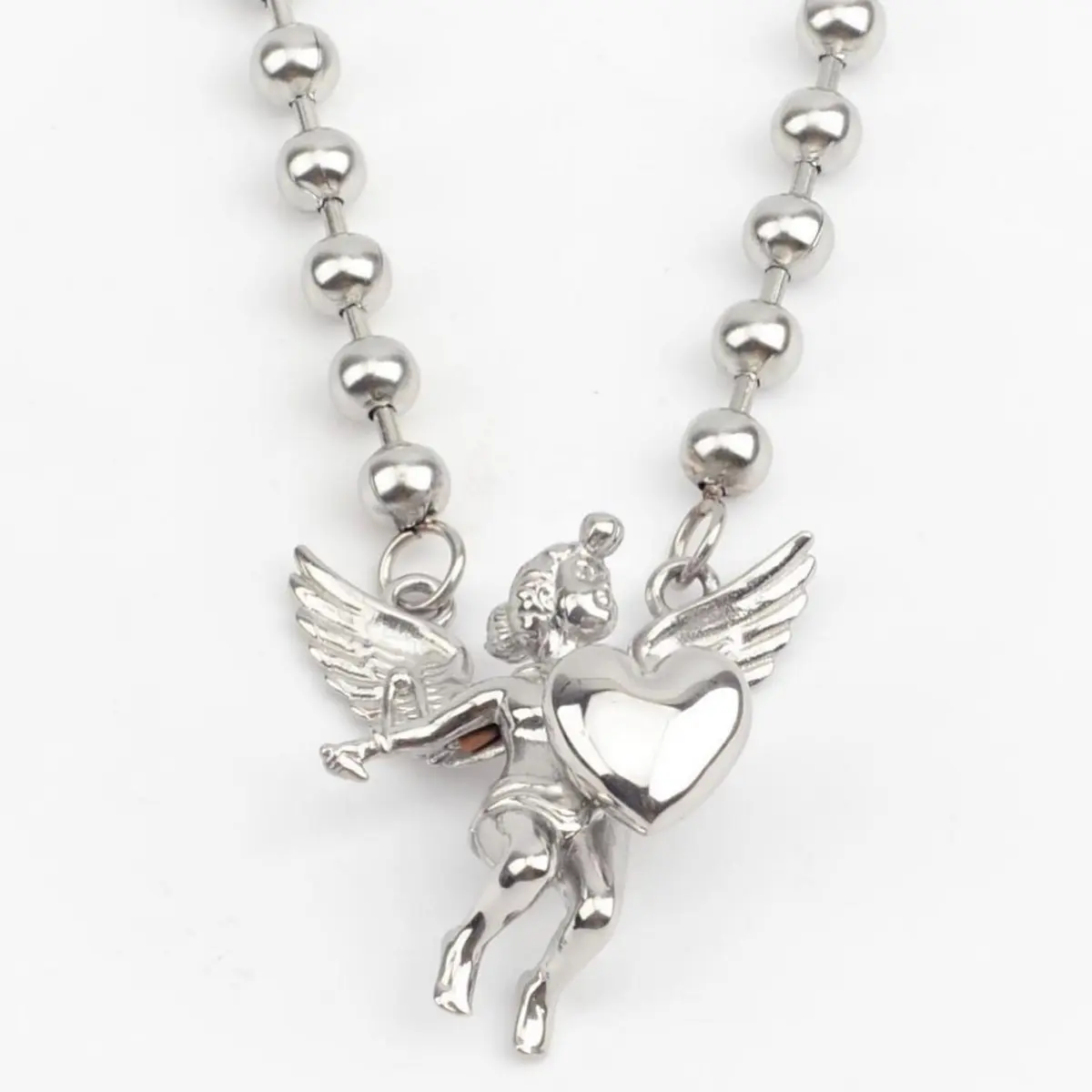 Silver Angelix Necklace - Elegant Silver Ball Chain with Unique Angel Pendant, DC US Stainless Steel, Adults