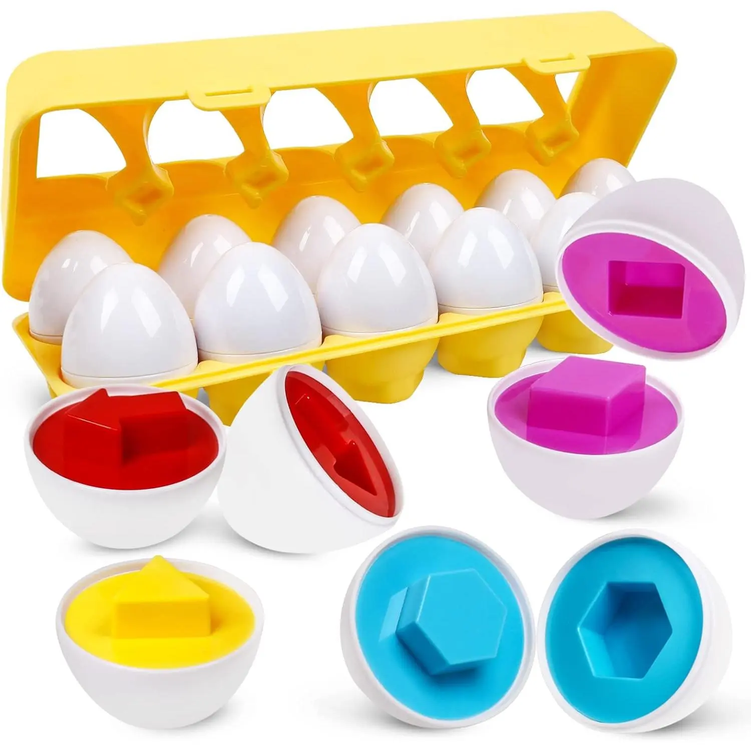 Montessori Geometric Matching Eggs - 12-Piece Set Pack, Preschool Educational Sorting Game, Fine Motor Toy, Easter Gifts for Toddlers 1-3, Child Size