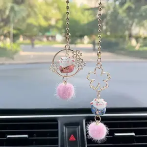 Lucky Cat Car Rearview Mirror Hanging Decoration, Cute Cartoon Kitty Auto Accessory, Good Luck & Wealth Symbol, Perfect Gift for Cat Lovers, Car Interior Decoration