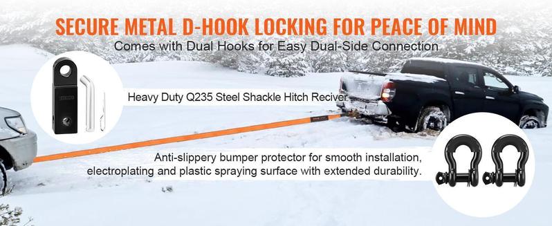 VEVOR Off-Road Recovery Kit, TikTokShopBlackFriday, 3" x 30', Heavy Duty Winch Recovery Kit with 30000 lbs Tow Straps, 44092 lbs D-Ring Shackles, Shackle Receiver, Snatch Block Pulley, Gloves, Storage Bag for ATV Jeep Truck