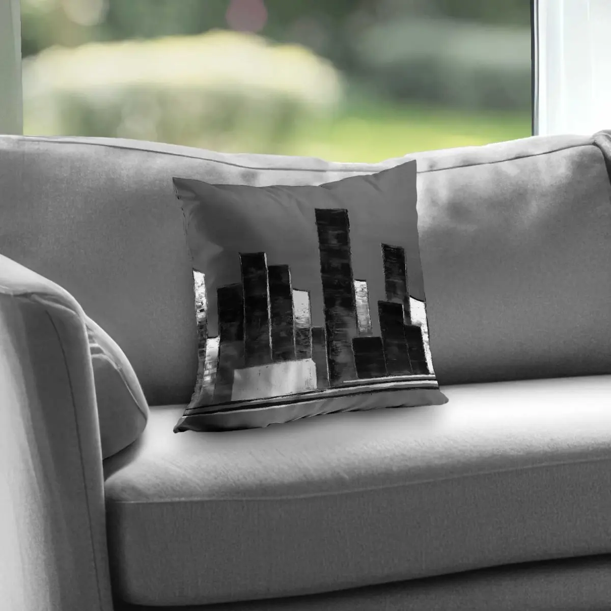 Begin Home Decor C1PC14148WJC43 14 x 14 in. Abstract Black & White Buildings Throw - Contemporary Cities