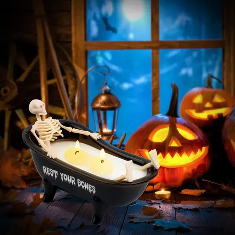 Skeleton Candle Halloween Decor - Long Burning Soy Candle with Gothic Vintage Fall for Farmhouse Room Apartment Table Desk -Spooky Gifts for Women Men Friends - Long Lasting Candles