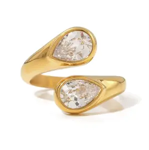 CORONÉ Double Pear Shape Resizable Ring for Women Stainless Steel Hypoallergenic Tarnish-Free Waterproof