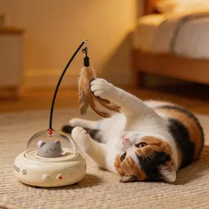 Smart Electric 2-in-1 Laser Feather Cat Toy Automatic Rotating Interactive Self Entertainment Boredom Relief Durable Anti-Demolition Indoor Play Toy for Furry Friends