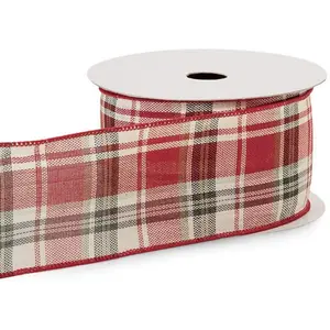 2.5" Wide Red and Black Tartan Plaid Wired Ribbon - 10 Yards (n75097)