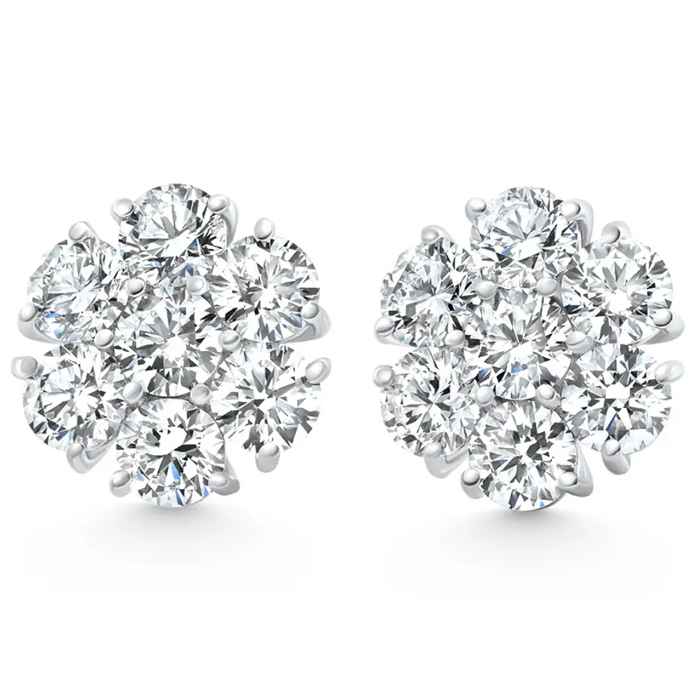 3/4Ct Diamond Cluster 7-Stone Pave Studs Screwback Earrings 14k Gold Lab Grown