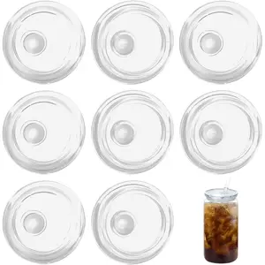 8 count  Lids for 16 oz Glass Cups Plastic Tumbler Replacement Lids Spill Proof  Glass Cup Lid for  Can Iced Coffee Cups Drinking Glasses - Clear