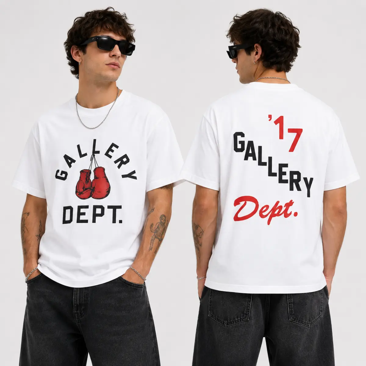 Gallery Dept. Vintage Boxing Gloves Graphic T-Shirt, Retro Athletic Streetwear Tee, Classic Sports Cotton Shirt, Unisex Casual Short Sleeve Top
