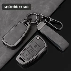 Metal Car key cover with Keychain Car Key Holder Car Key Protector For Audi A1, A3, A4, A5, A6, A7, S3, S7, S8, R8, Q2, Q3, Q5, Q7, Q8, Car Key Accessory, Car Decoration Accessories