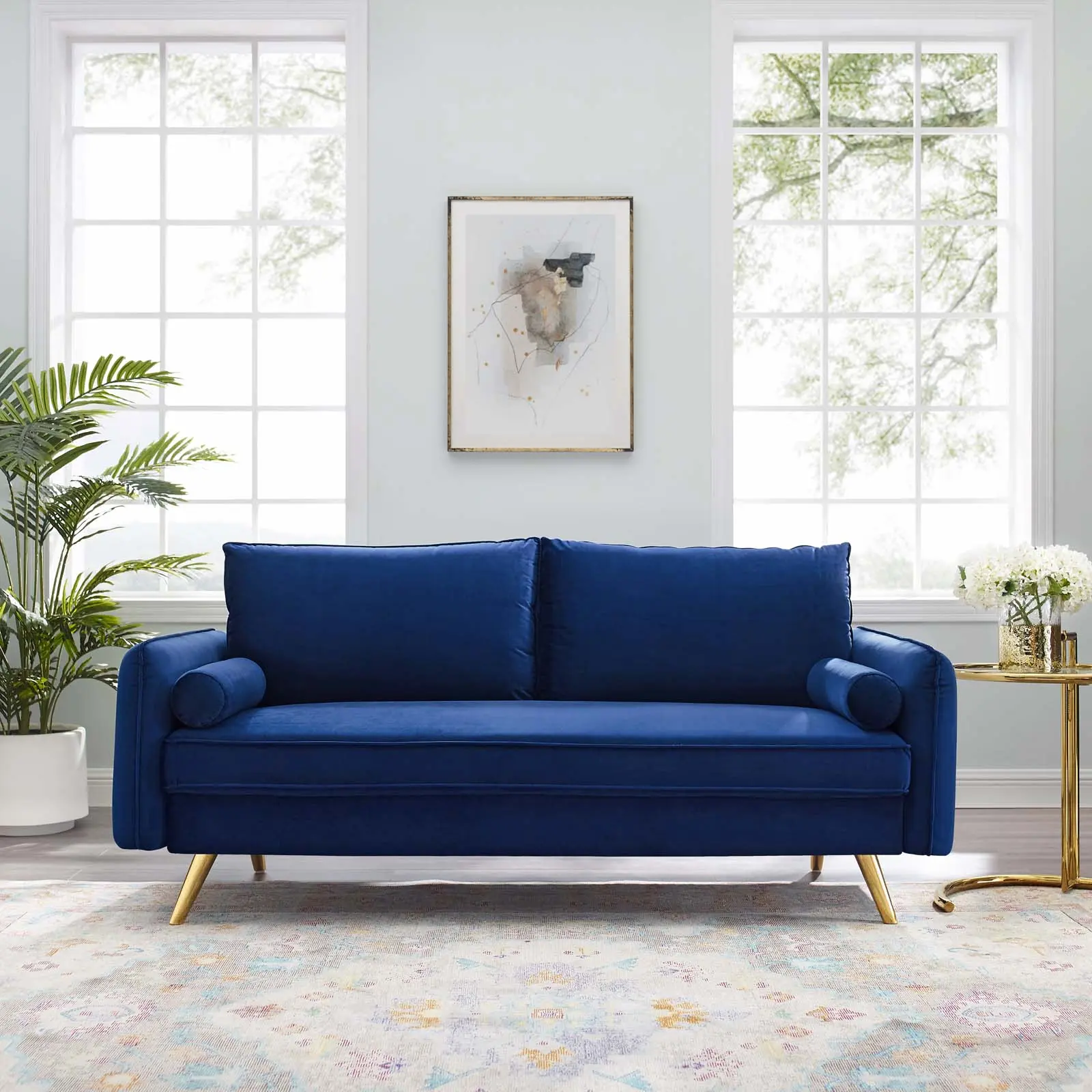 Modway Revive Performance Velvet Sofa in Navy
