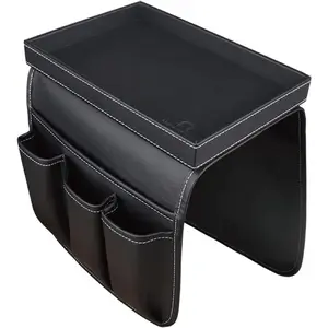 Couch Remote Caddy Control Holder Sofa Organizer with Detachable Wooden Snack Tray for Recliner Mattresses Chair Armrests with 4 Slots - 1 Large Pockets and 3 Small Pockets (Black)