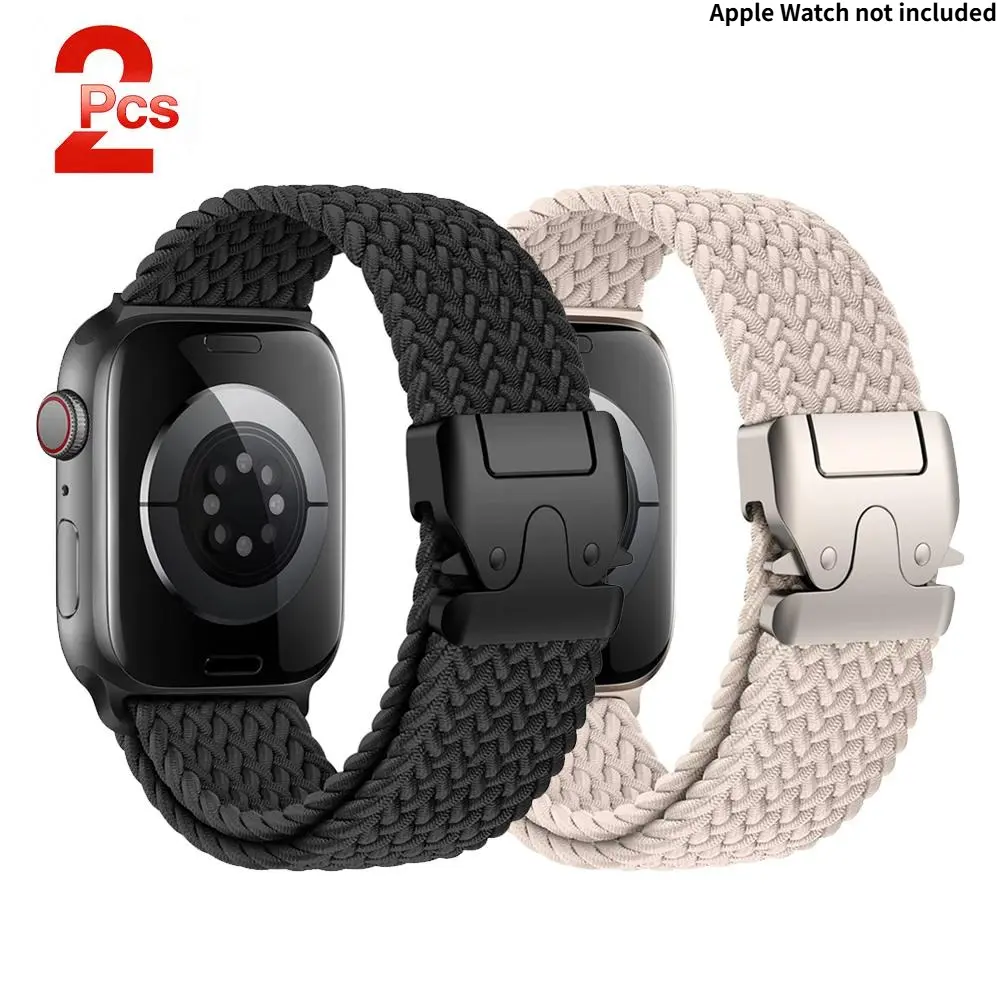 2-Pack Braided Nylon Parachute Watch Bands, Adjustable Stretch Loop, Wearable Sport Accessory for 38mm-49mm Models