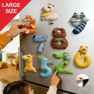 9pcs Large Cartoon Animal Number Refrigerator Magnets, Soft Multicolor Cute Decorative Home Decor Magnets for Kitchen Office Whiteboard