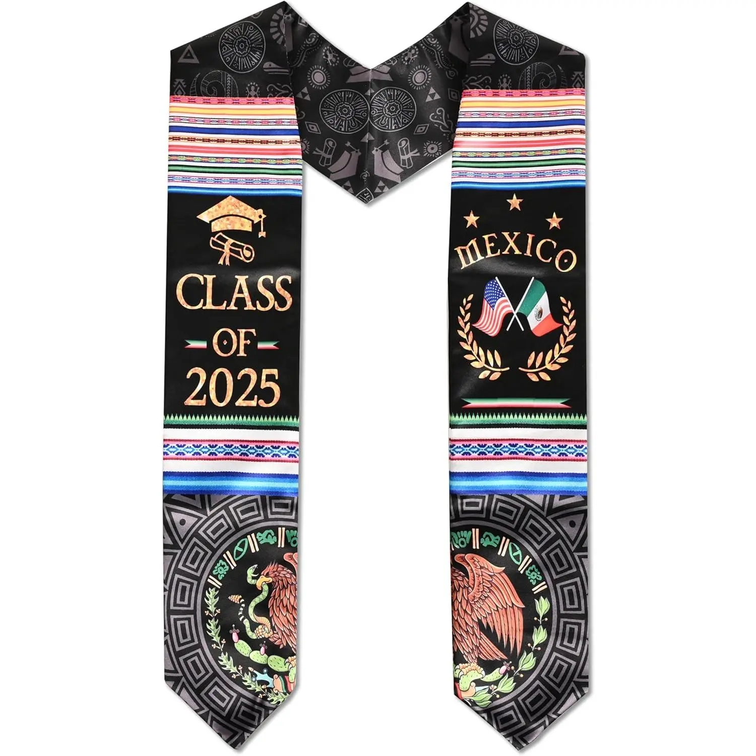 Mexican and  Flag Graduation Stole 2025, Mexican Graduation V Shape Stole Sash, Graduation Gifts