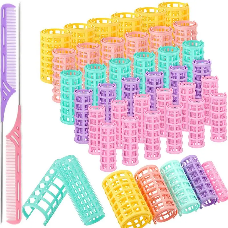 36 piece plastic curling iron set, paired with 2 pieces of pointed tail comb, portable hair styling tool, no heat or damage to hair, used for salon hair styling