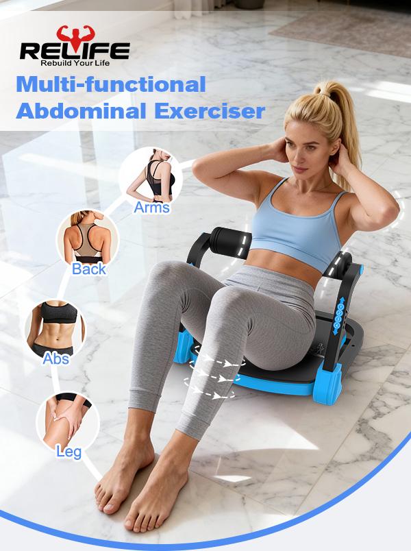 Relife Sports Blue Ab Crunch Machine-Core &Tummy Exercise Equipment, Sit-Up and Ab Curl Trainer with 330LB Capacity, ldeal for Home Gym,Core Strength & Muscle Toning