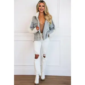 Keep Warm Oversized Fleece Denim Jacket: Light Wash