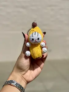 Banana Cat Crochet Keychain