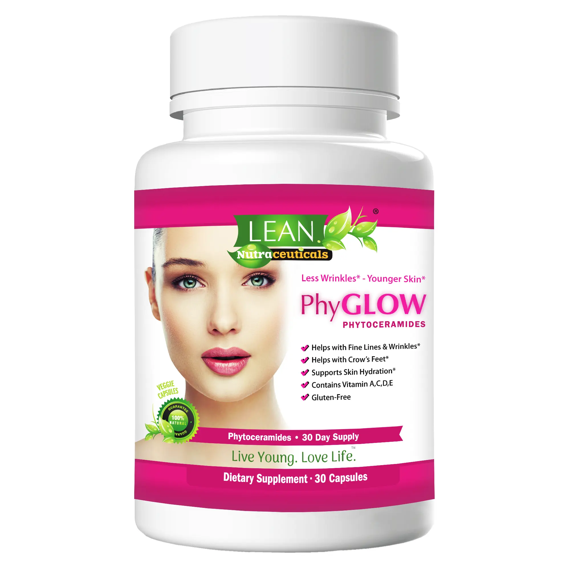 LEAN Nutraceuticals PhyGLOW Phytoceramides 350mg Capsules, Gluten-Free Yam-Based