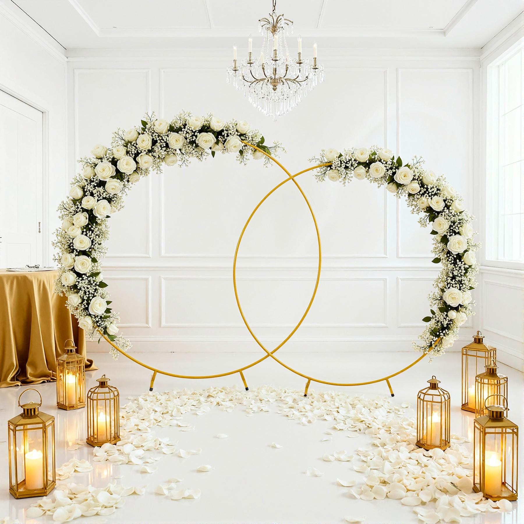 Gold Round Backdrop Stand 6FT 6.6FT 7.2FT – Circle Balloon Arch Frame in 1/2/3PCS Sets for Wedding Ceremony, Party & Event Decorations