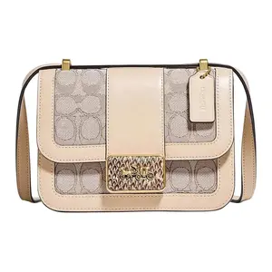 COACH Alie 18 Leather Crossbody Bag with Snakeskin Detail and Metal Buckle for Women in Nude Monogram