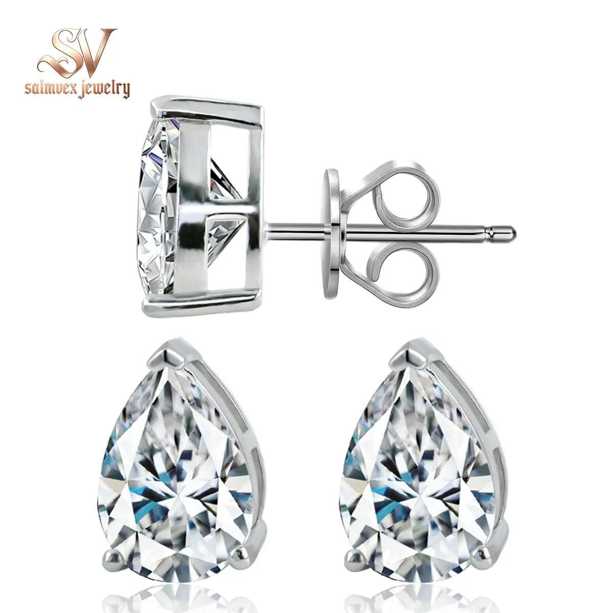 Salmvex Jewelry Pear Cut Stud Earrings Lab-Created Moissanite Stud Earring S925 Sterling Silver Perfect Birthday Mother’s Day Christmas Gift for Men Women Wedding Set